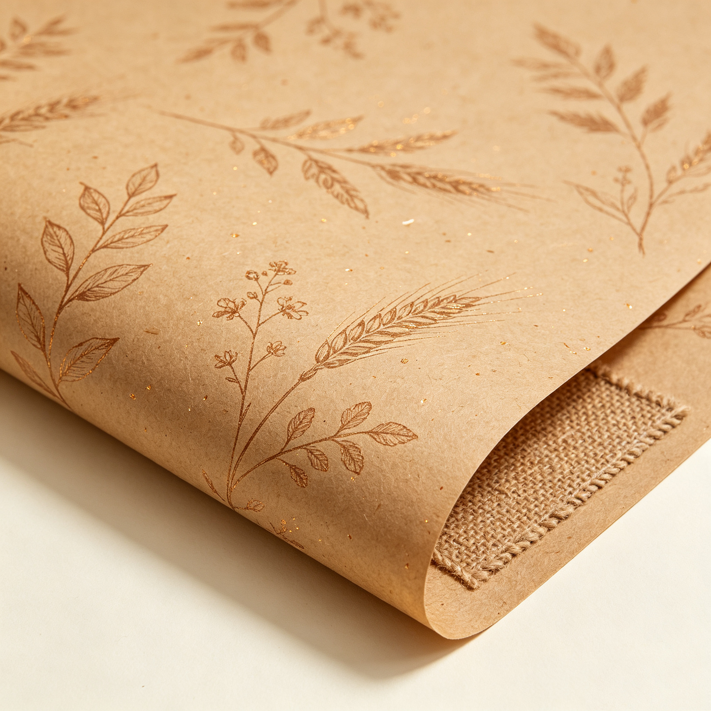 Brown Kraft Gold Botanical Wrapping Paper