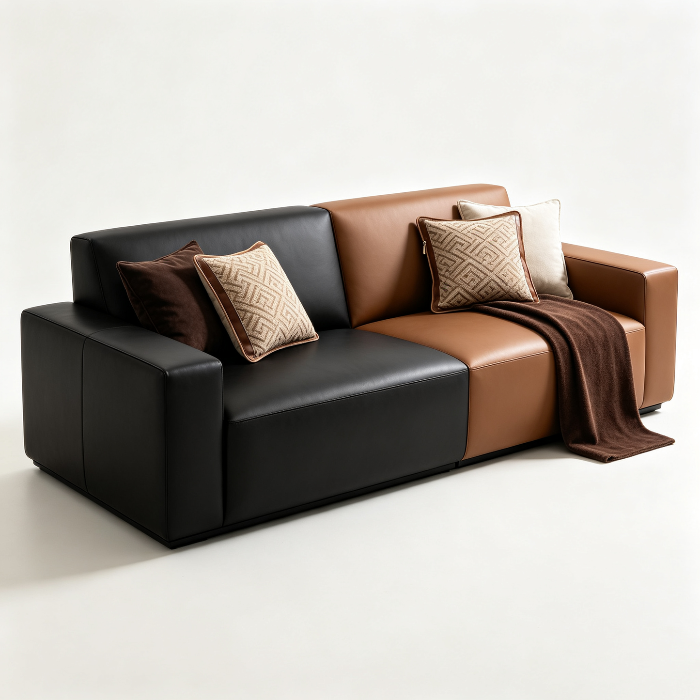 Black Brown Two-Tone Leather Sofa