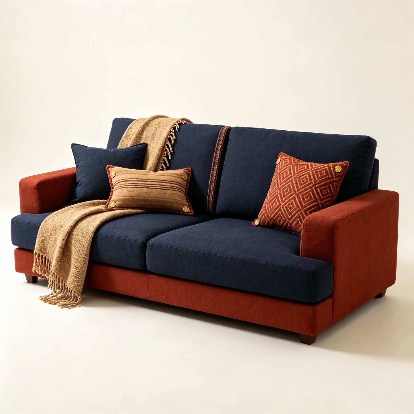 Navy Brick Red Contrast Fabric Sofa