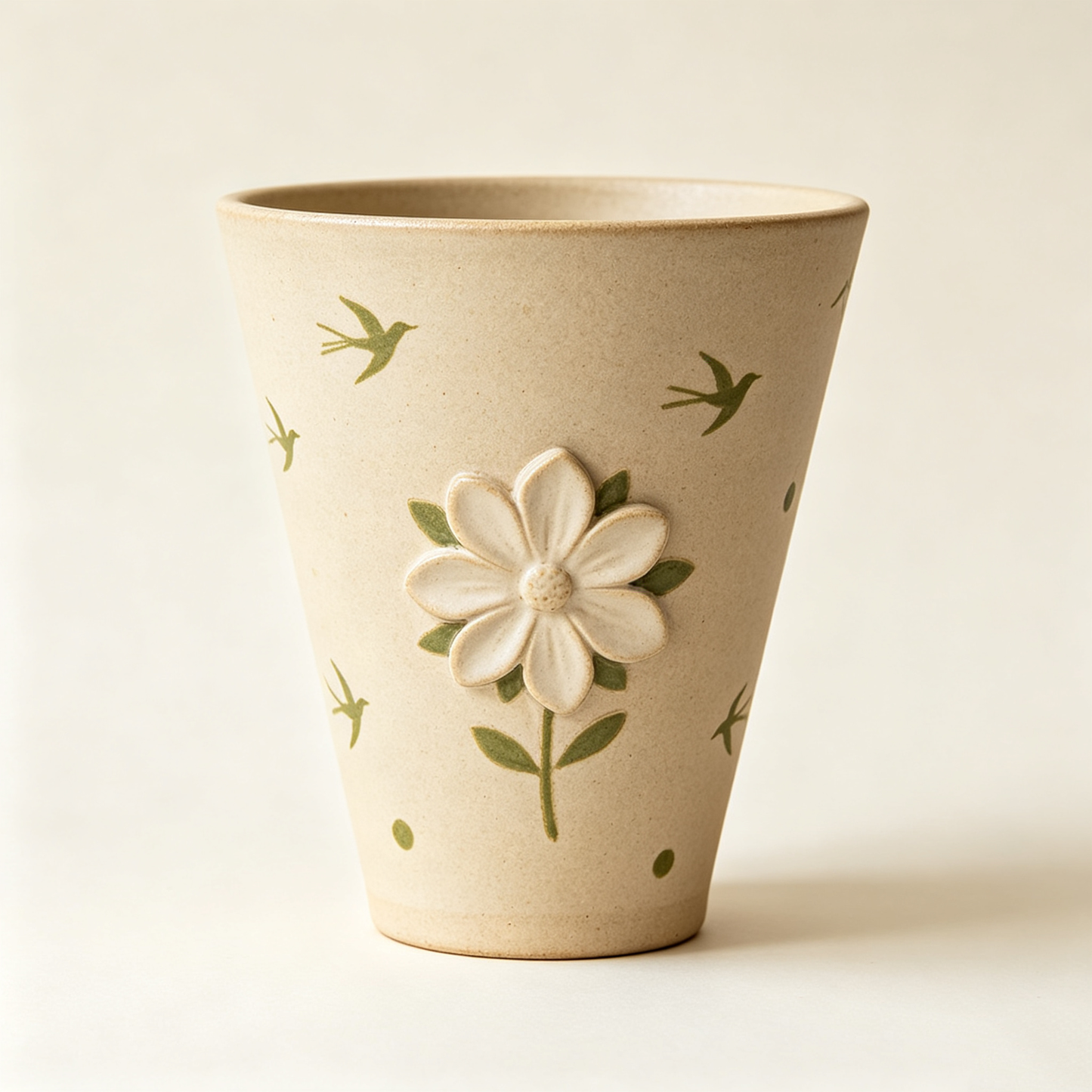 Cream Flower Swallow Ceramic Planter