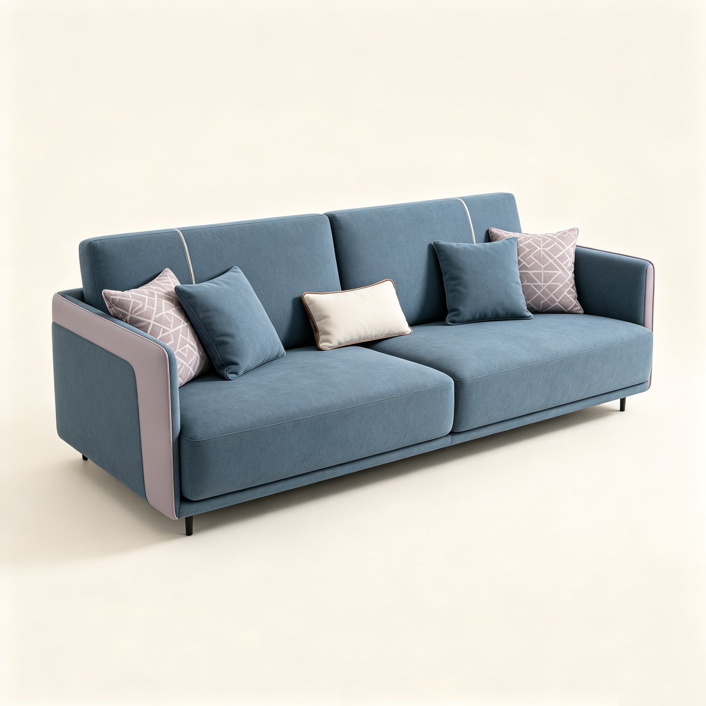Mist Blue Fabric Sofa with Grey Trim