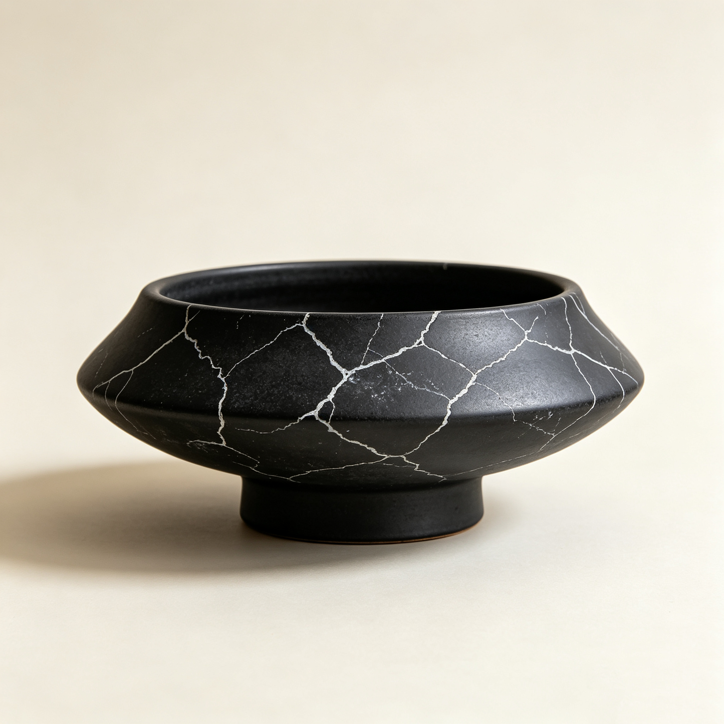 Black Marble Crackle Planter Bowl