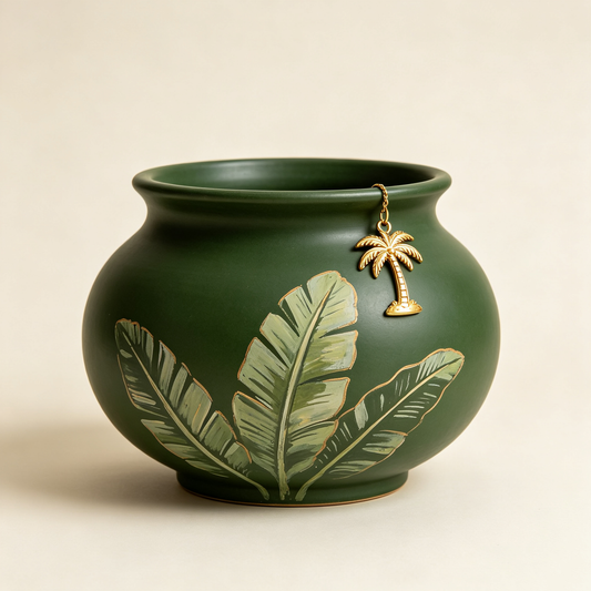 Green Tropical Leaf Gold Palm Planter