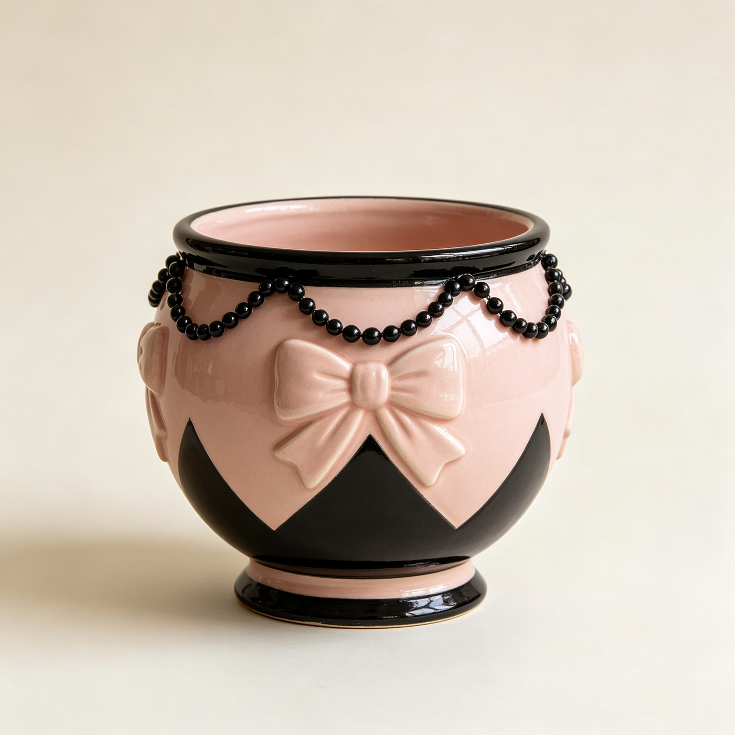 Pink Black Bow Bead Chain Planter