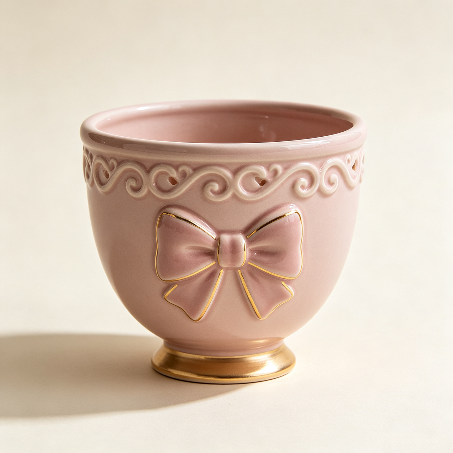 Blush Pink Gold Bow Ceramic Planter