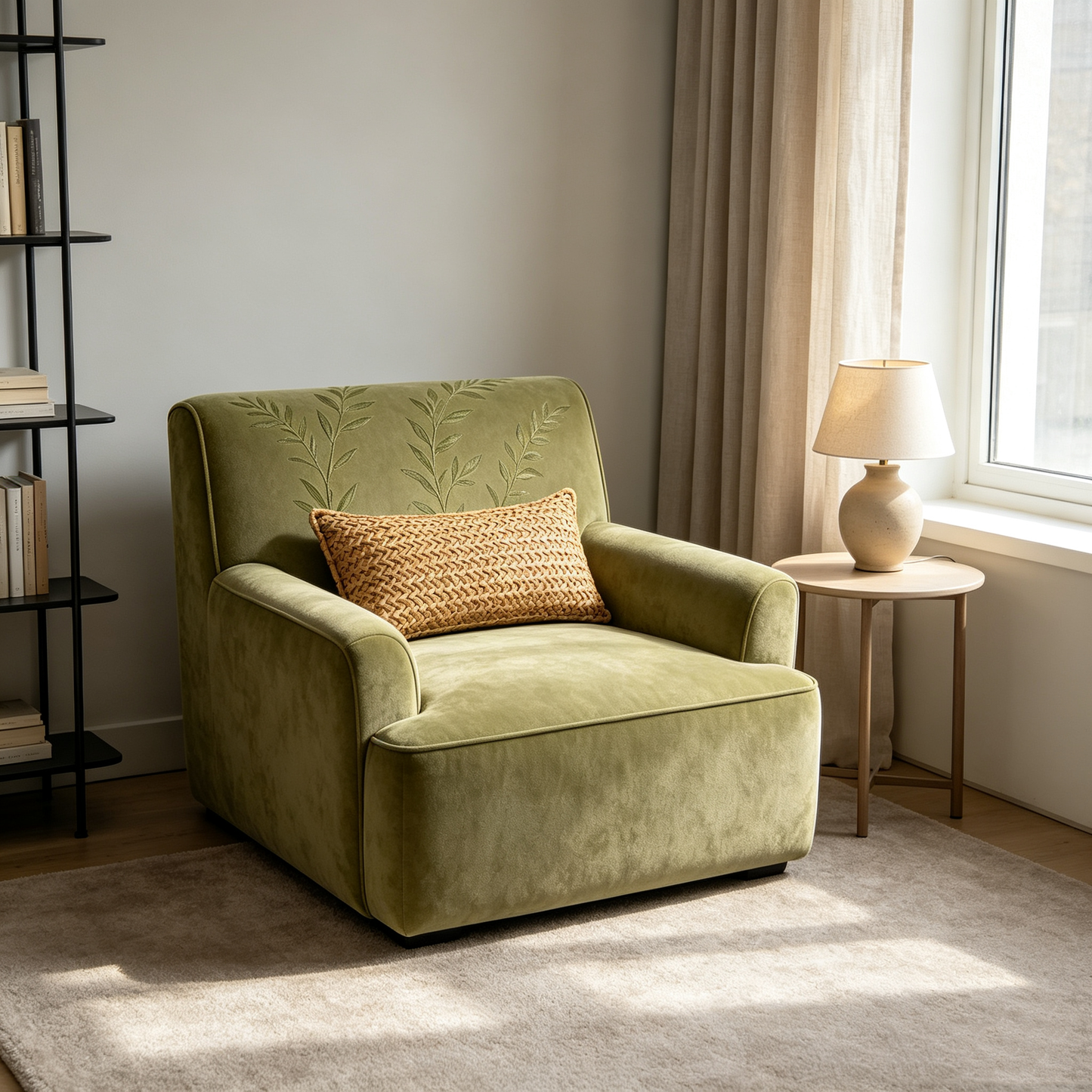 Olive Green Velvet Accent Chair