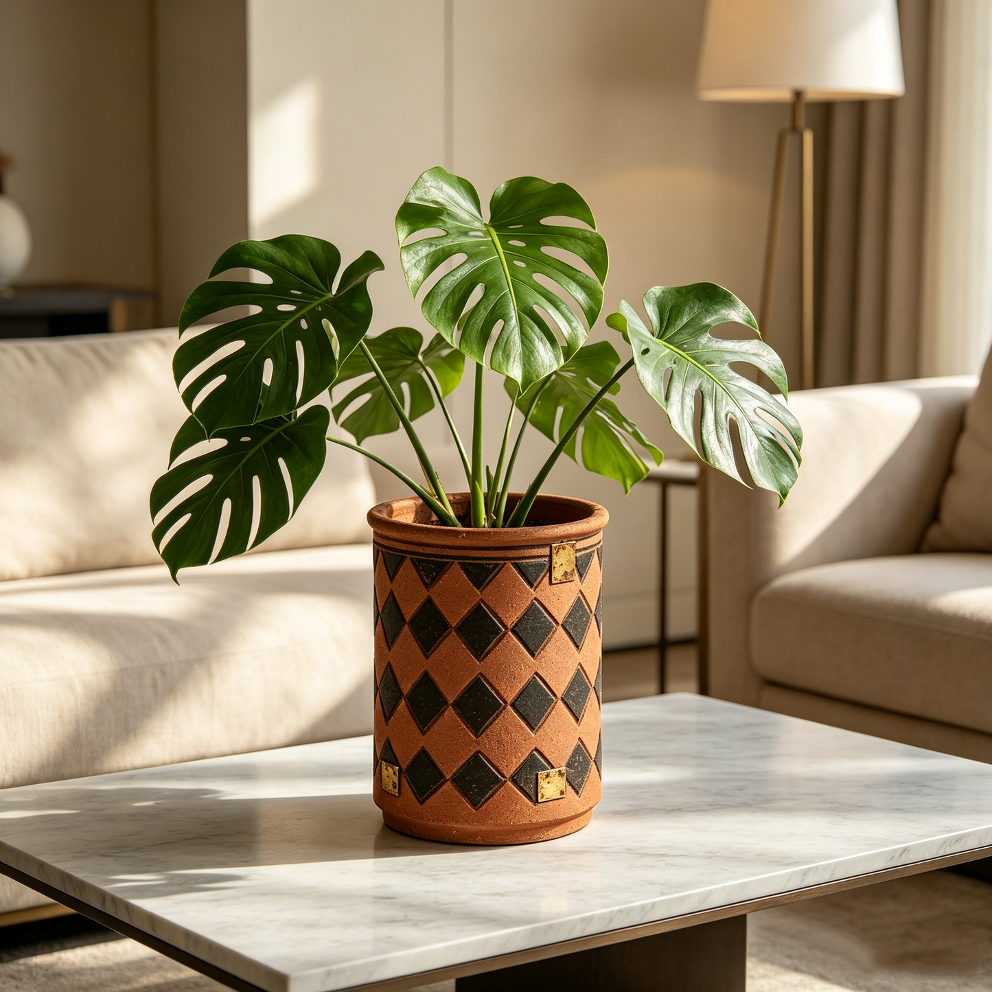 Terracotta Diamond Gold Patch Planter