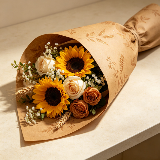 Brown Kraft Gold Botanical Wrapping Paper