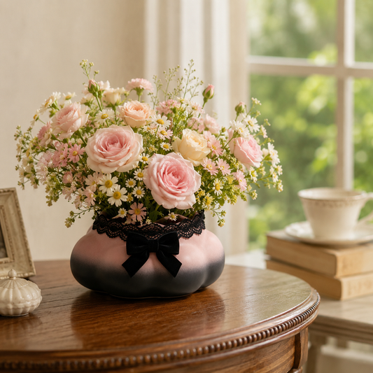 Pink Black Cloud Lace Bow Planter