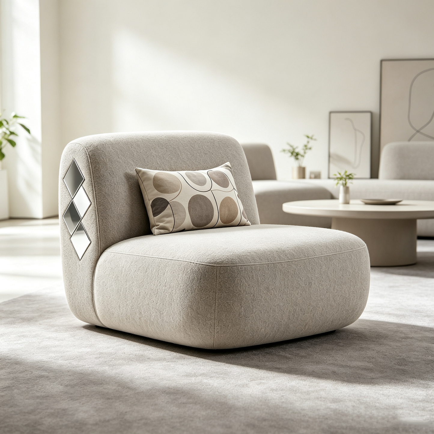 Grey Plush Diamond Mirror Chair