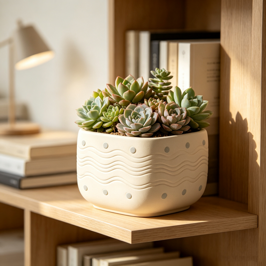 Cream Square Wave Dot Ceramic Planter