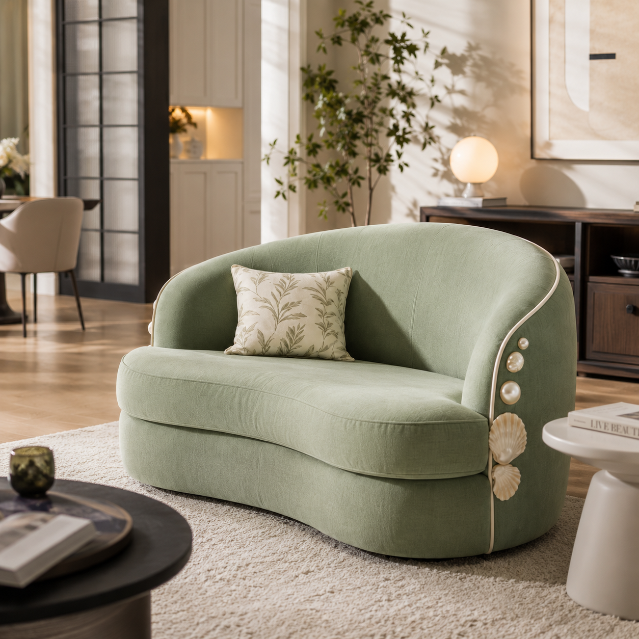 Sage Green Arc Shell Pearl Chair