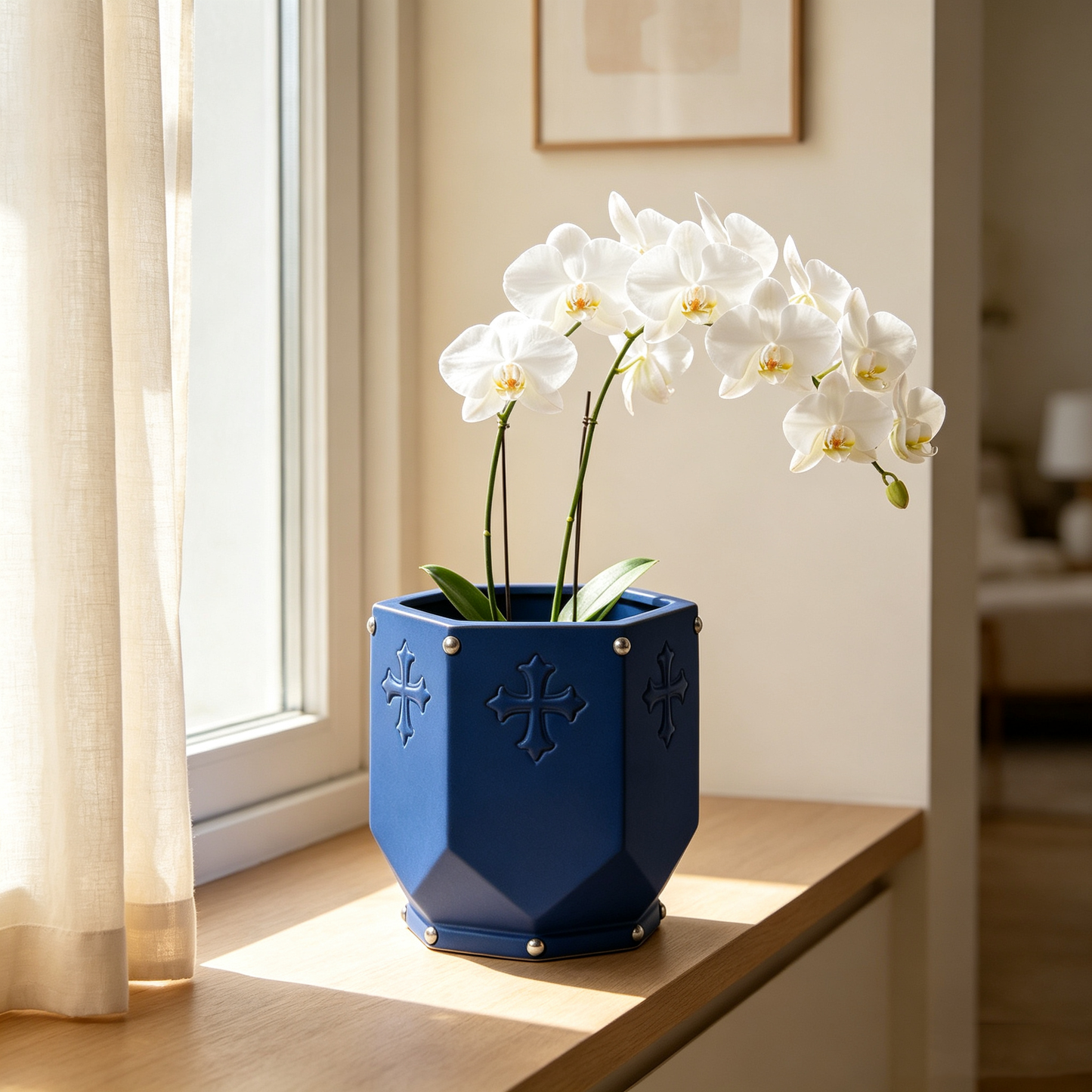 Navy Octagon Cross Rivet Planter