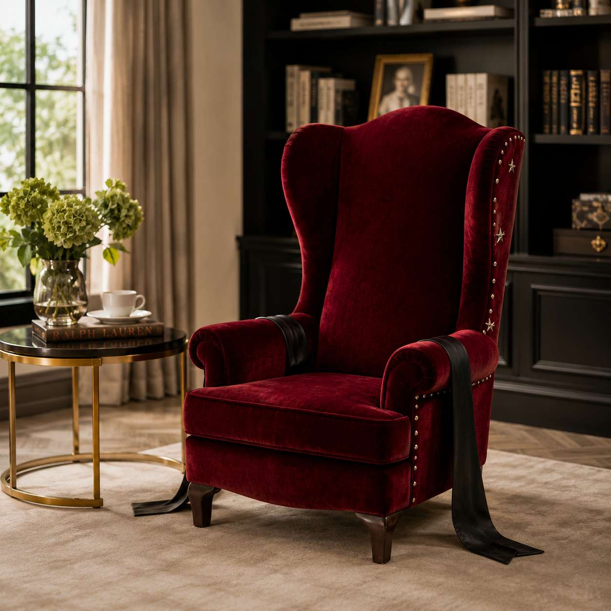 Wine Red Wingback Star Stud Chair