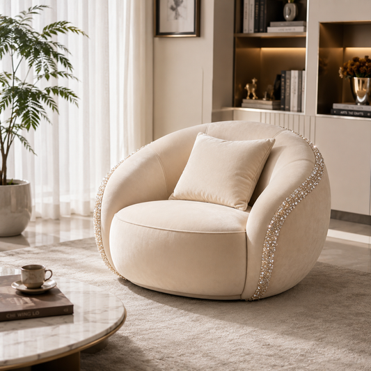 Ivory Velvet Crystal Glitter Trim Chair