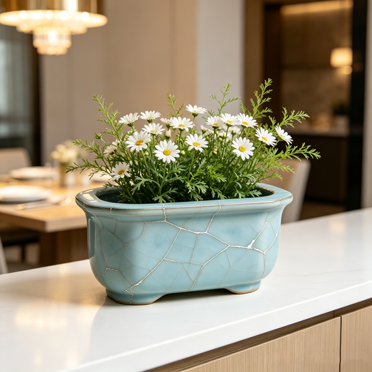 Sky Blue Crackle Square Planter