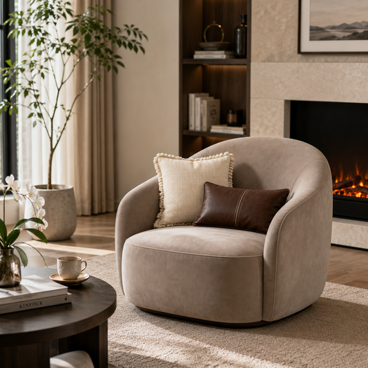 Taupe Velvet Lounge Leather Pillow Chair