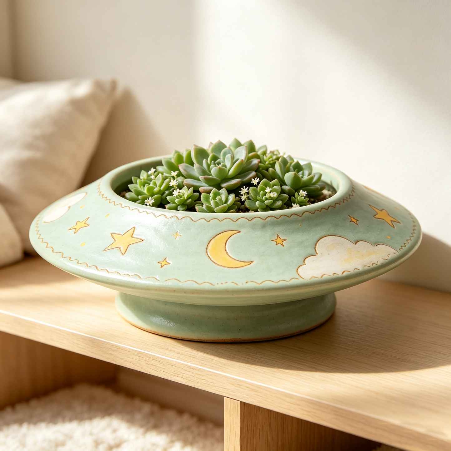 Mint Moon Star Cloud Bowl Planter