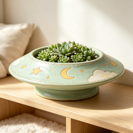 Mint Moon Star Cloud Bowl Planter