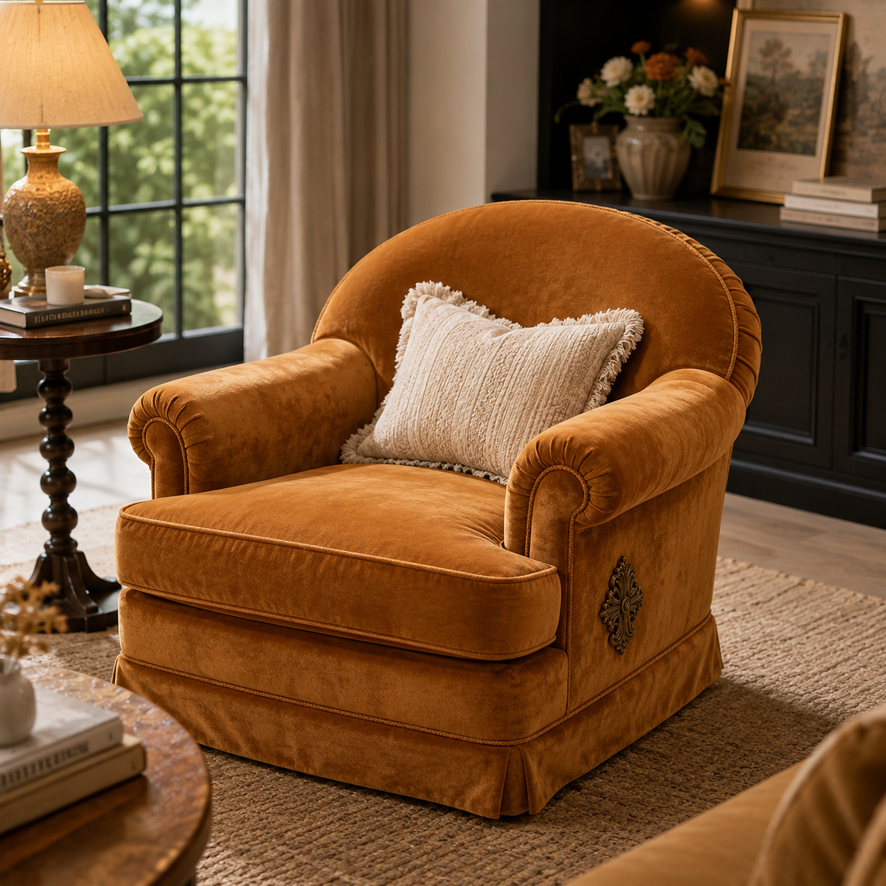 Caramel Retro Velvet Armchair