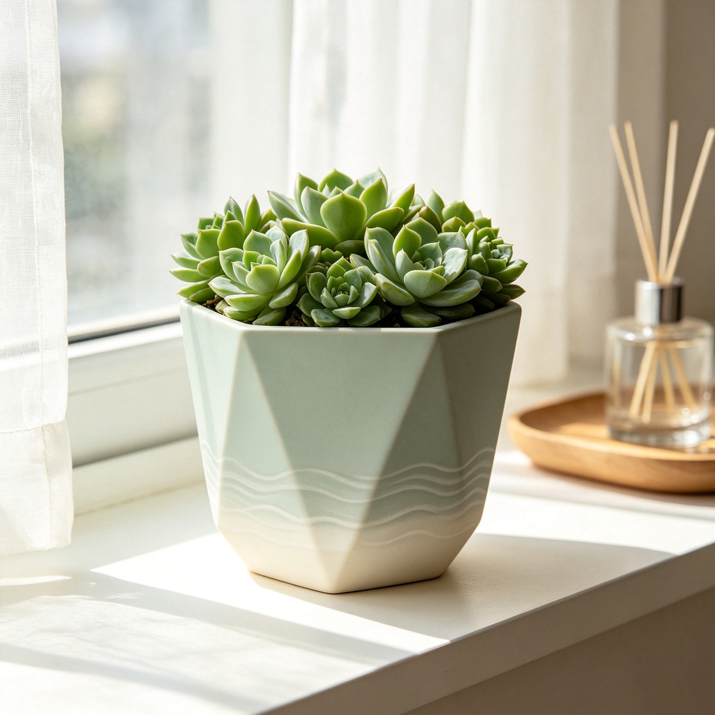 Mint Hexagon Faceted Cup Planter
