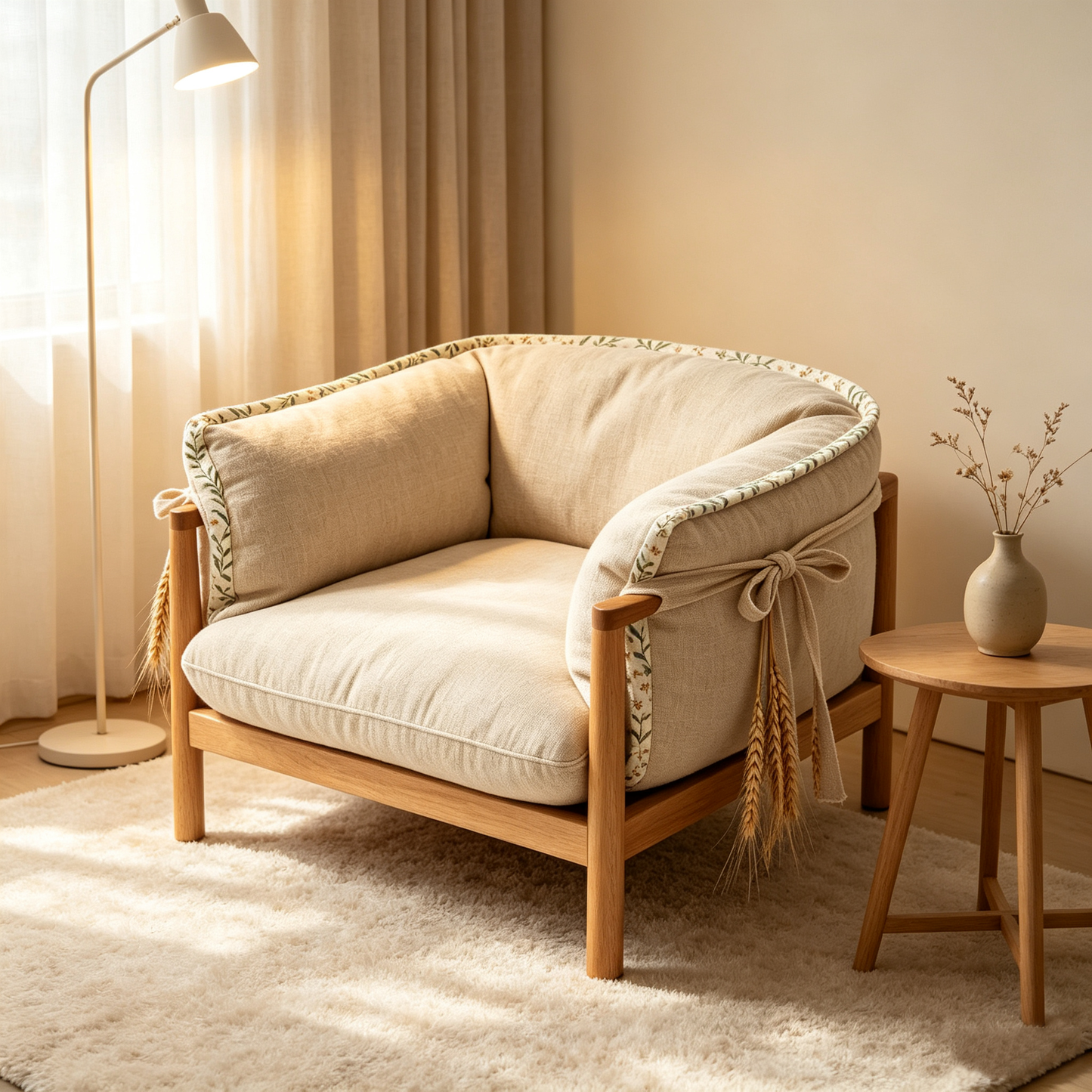 Natural Wood Floral Bow Armchair
