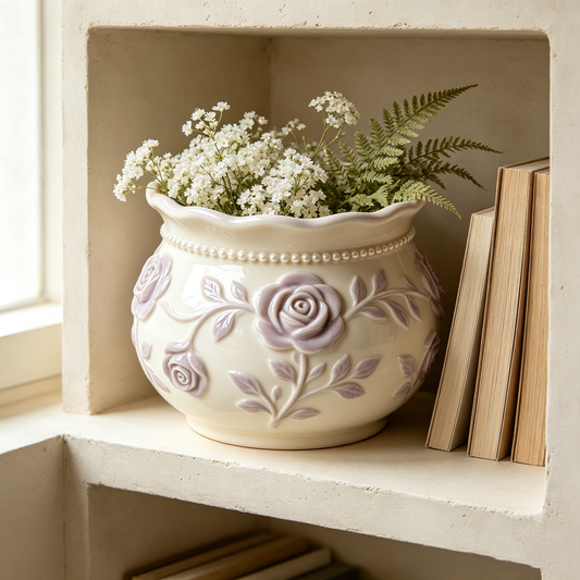 Ivory Pearl Lavender Rose Planter