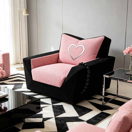 Pink Black Faux Fur Heart Chair