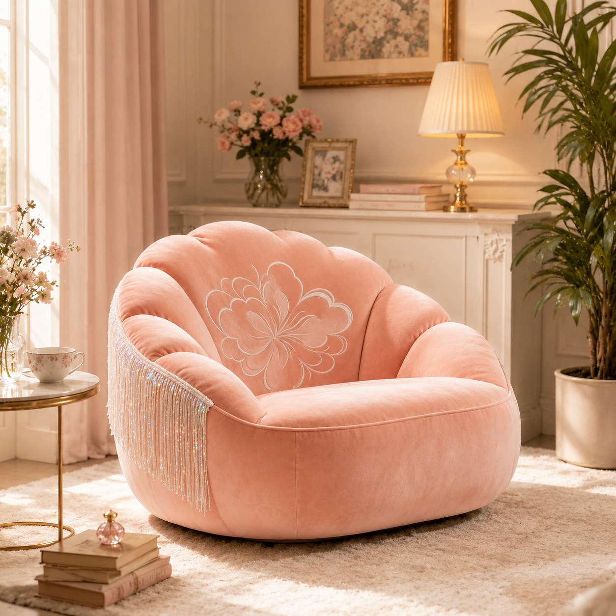 Blush Pink Velvet Petal Chair