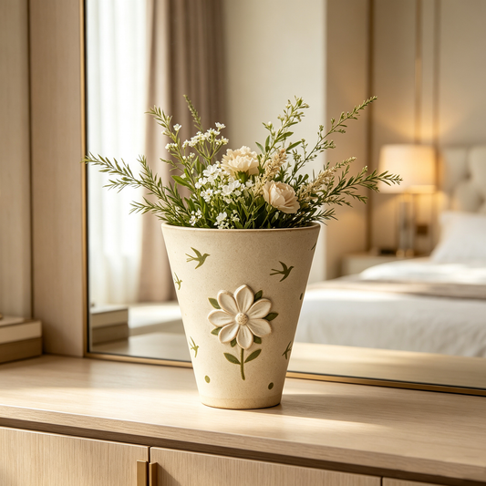 Cream Flower Swallow Ceramic Planter