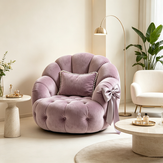 Lavender Tufted Velvet Bow Chair