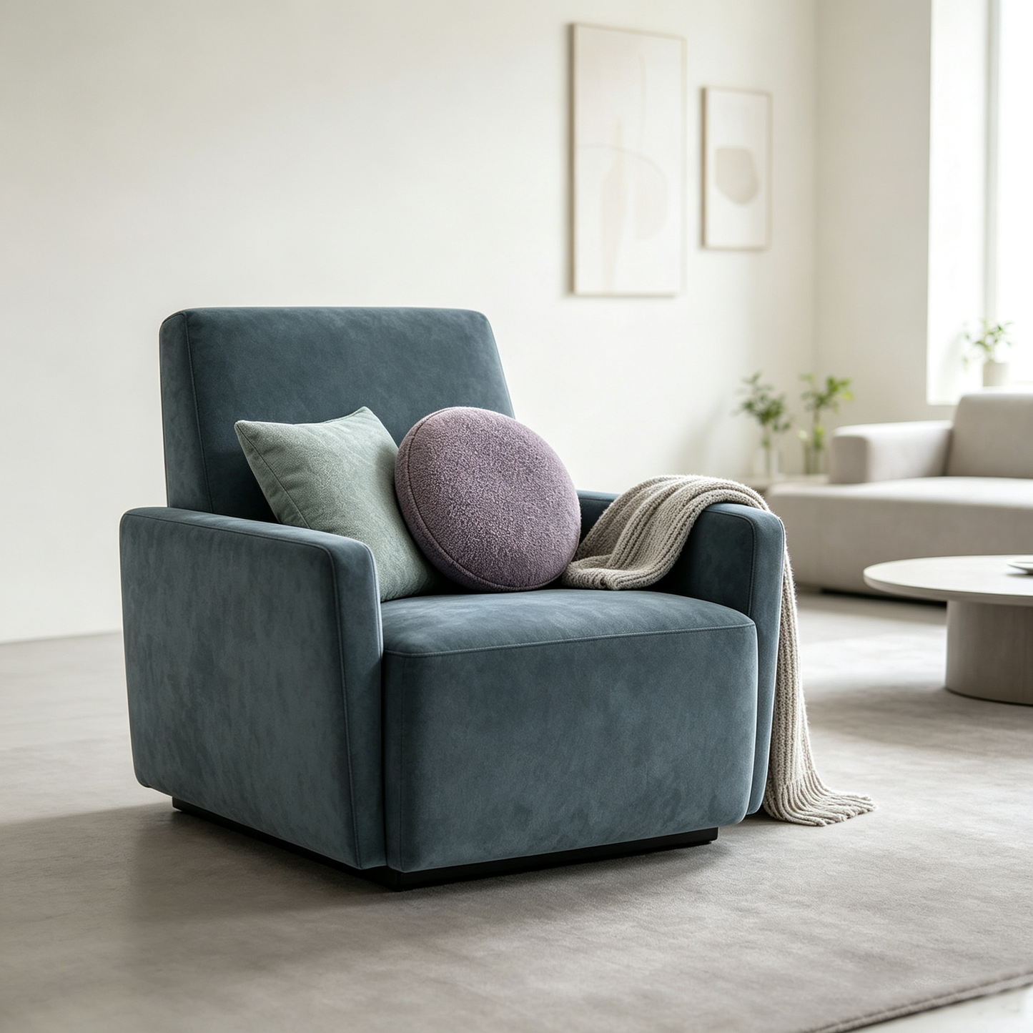 Grey Blue Modern Velvet Armchair