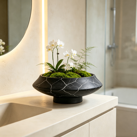 Black Marble Crackle Planter Bowl
