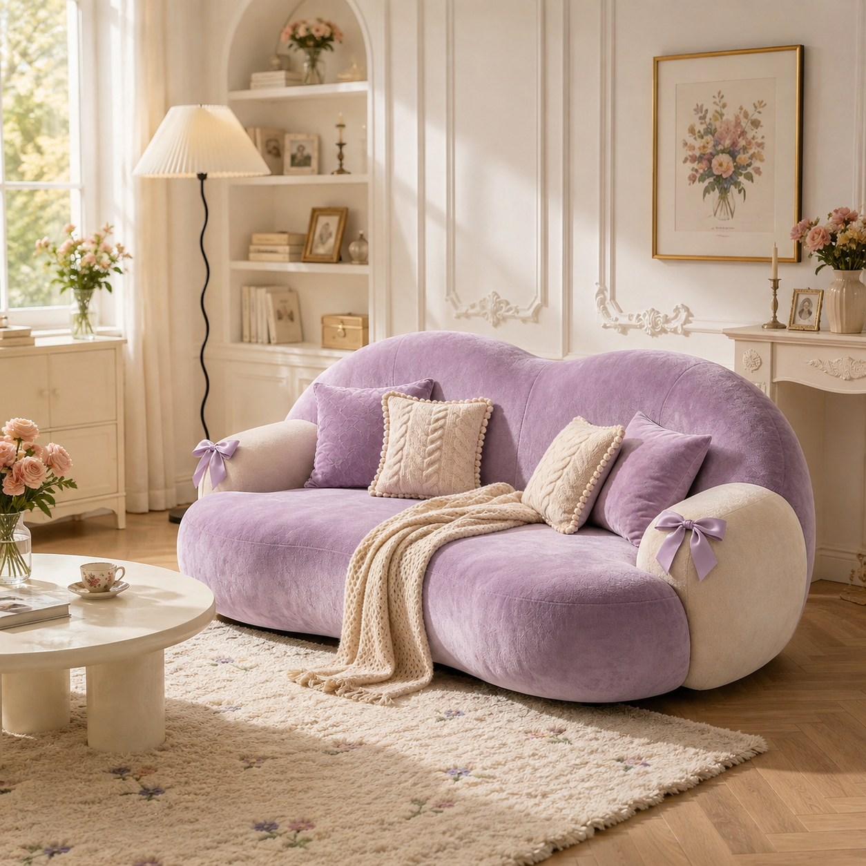 Lavender Velvet Loveseat with Satin Bows