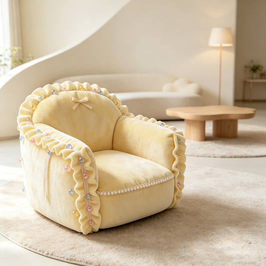Butter Yellow Ruffle Pearl Mini Sofa
