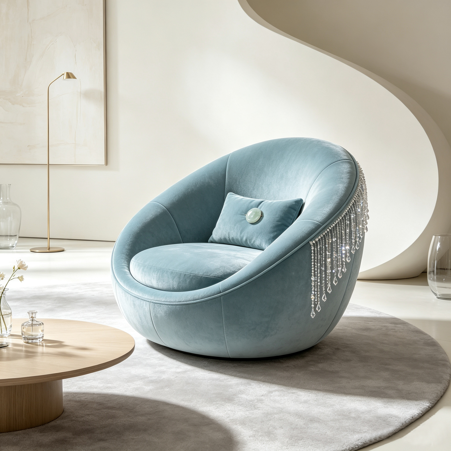 Powder Blue Egg Shell Velvet Chair