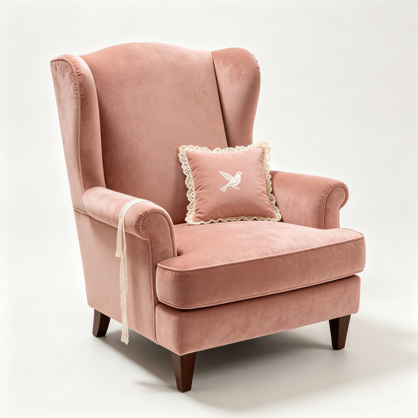 Rose Pink Wingback Velvet Armchair