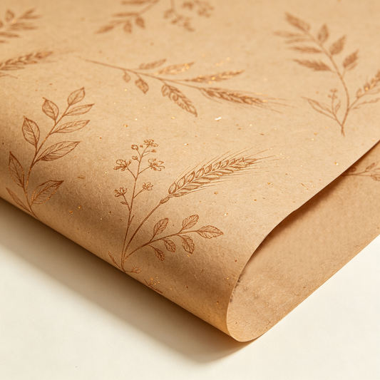 Brown Kraft Gold Botanical Wrapping Paper