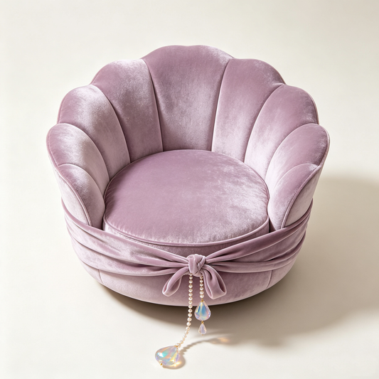 Lavender Velvet Shell Pearl Bow Chair