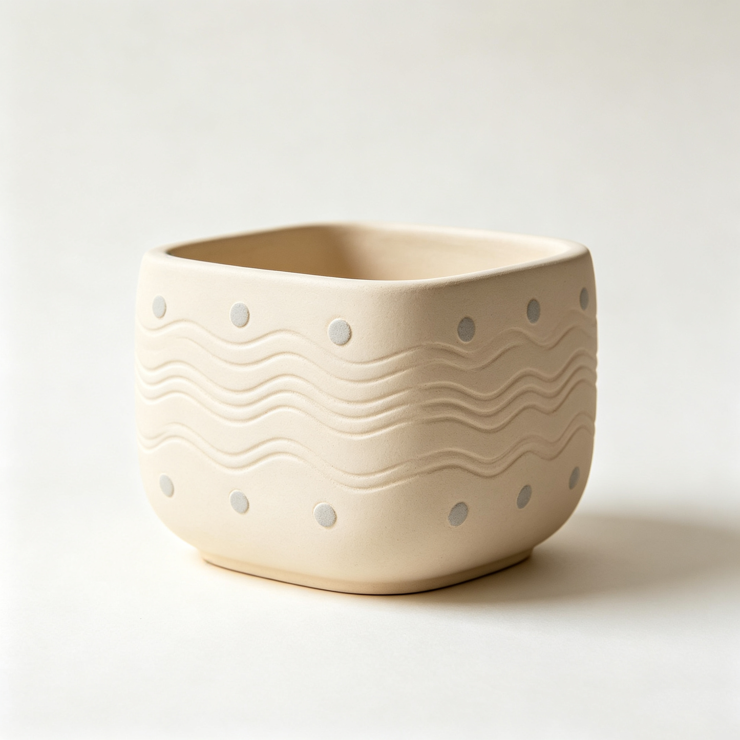 Cream Square Wave Dot Ceramic Planter