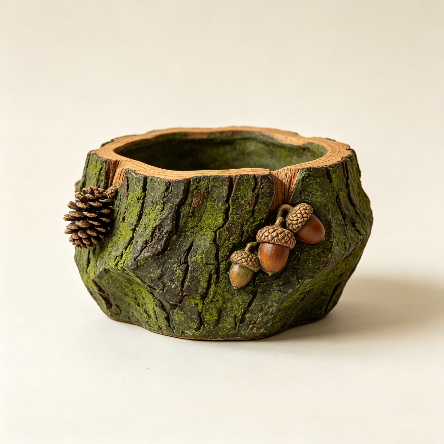 Tree Stump Moss Pinecone Planter