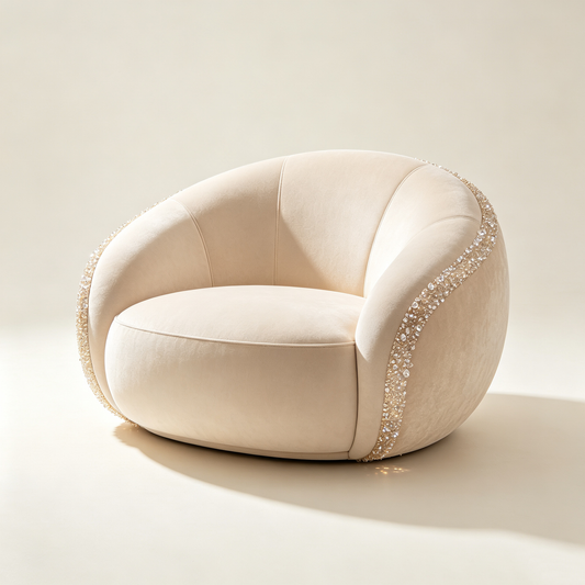 Ivory Velvet Crystal Glitter Trim Chair