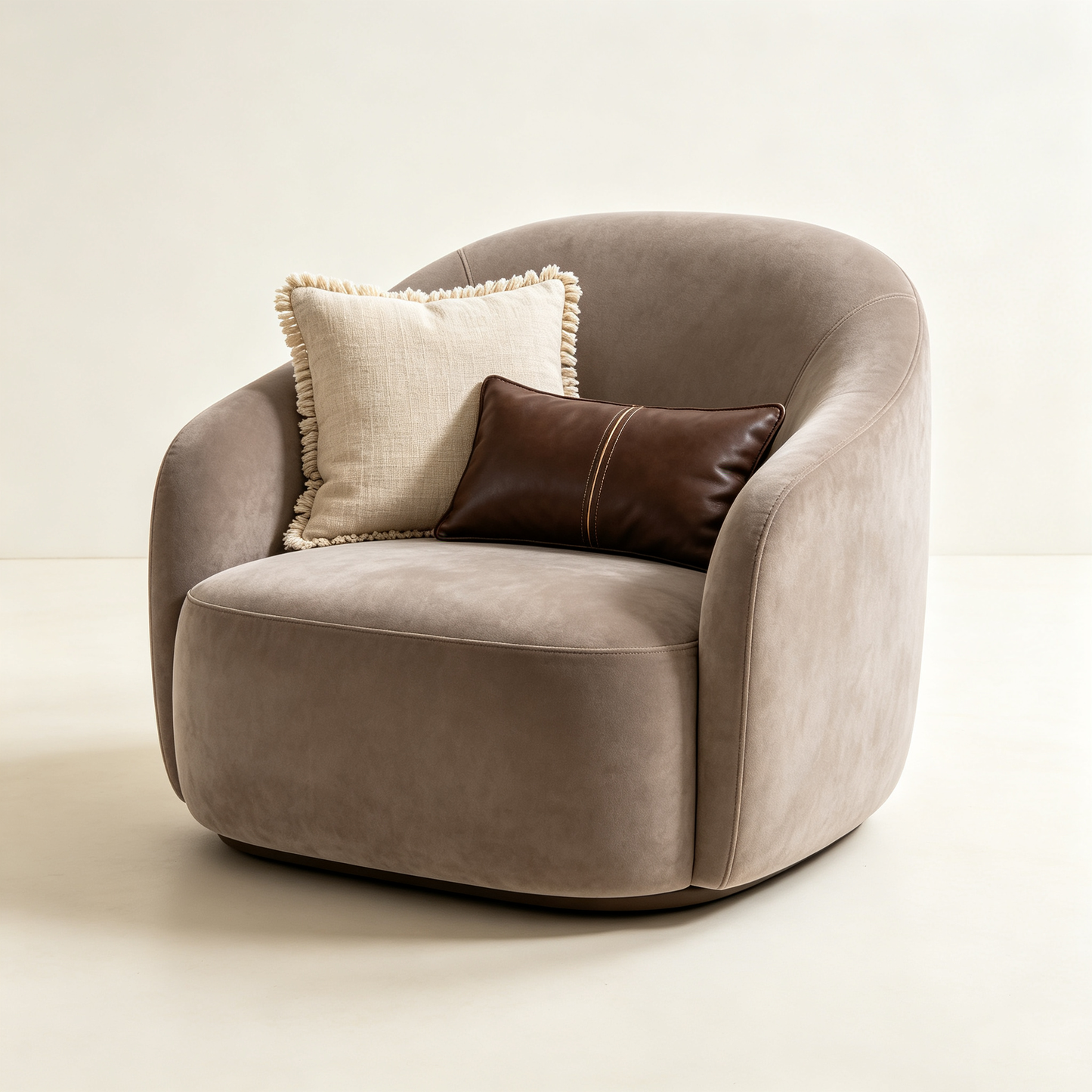 Taupe Velvet Lounge Leather Pillow Chair