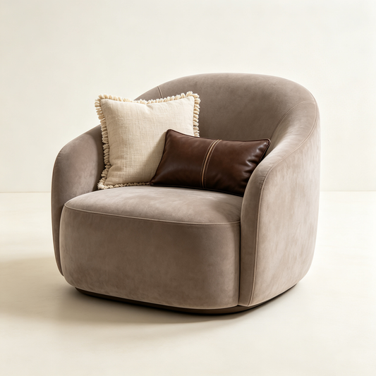 Taupe Velvet Lounge Leather Pillow Chair