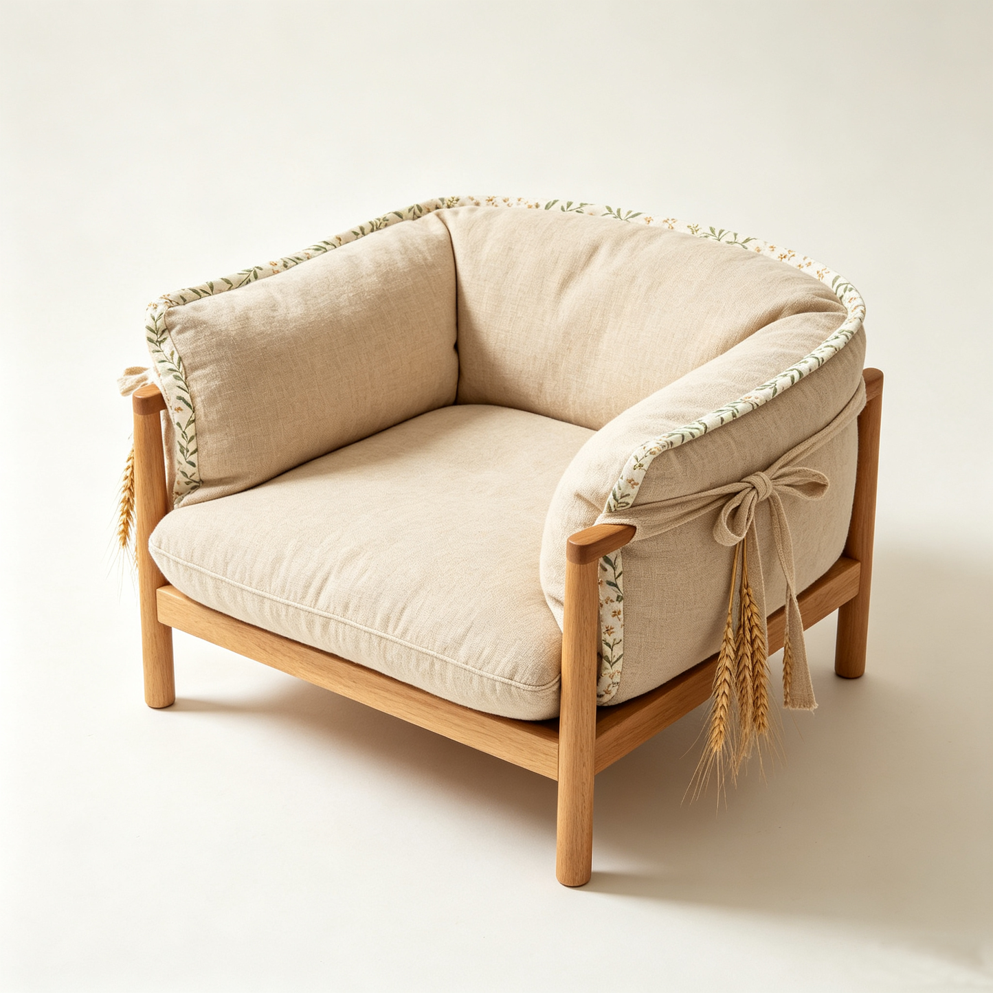 Natural Wood Floral Bow Armchair