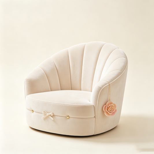 Ivory Velvet Fan Tufted Rose Charm Chair