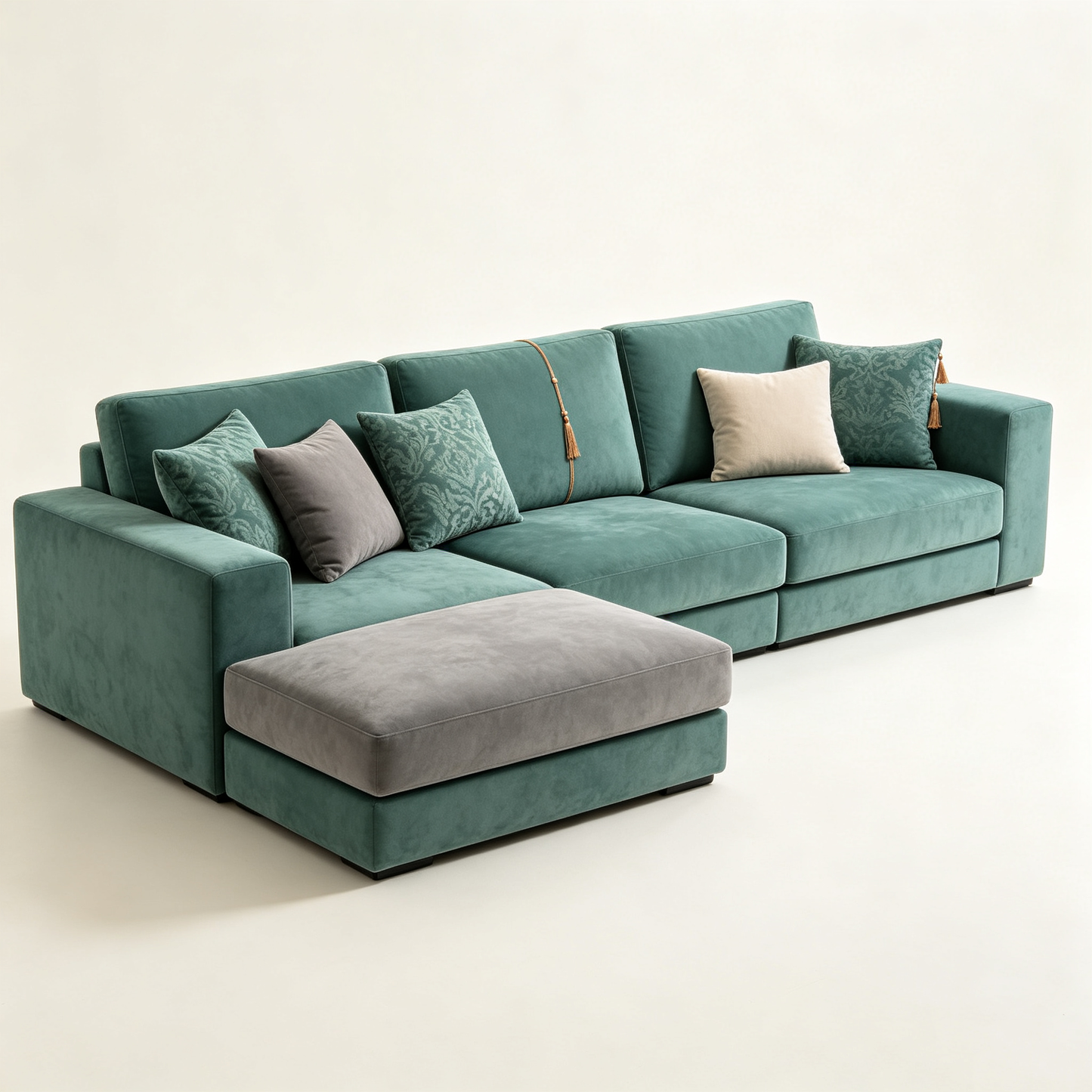 Teal Velvet Modular Sofa with Ottoman