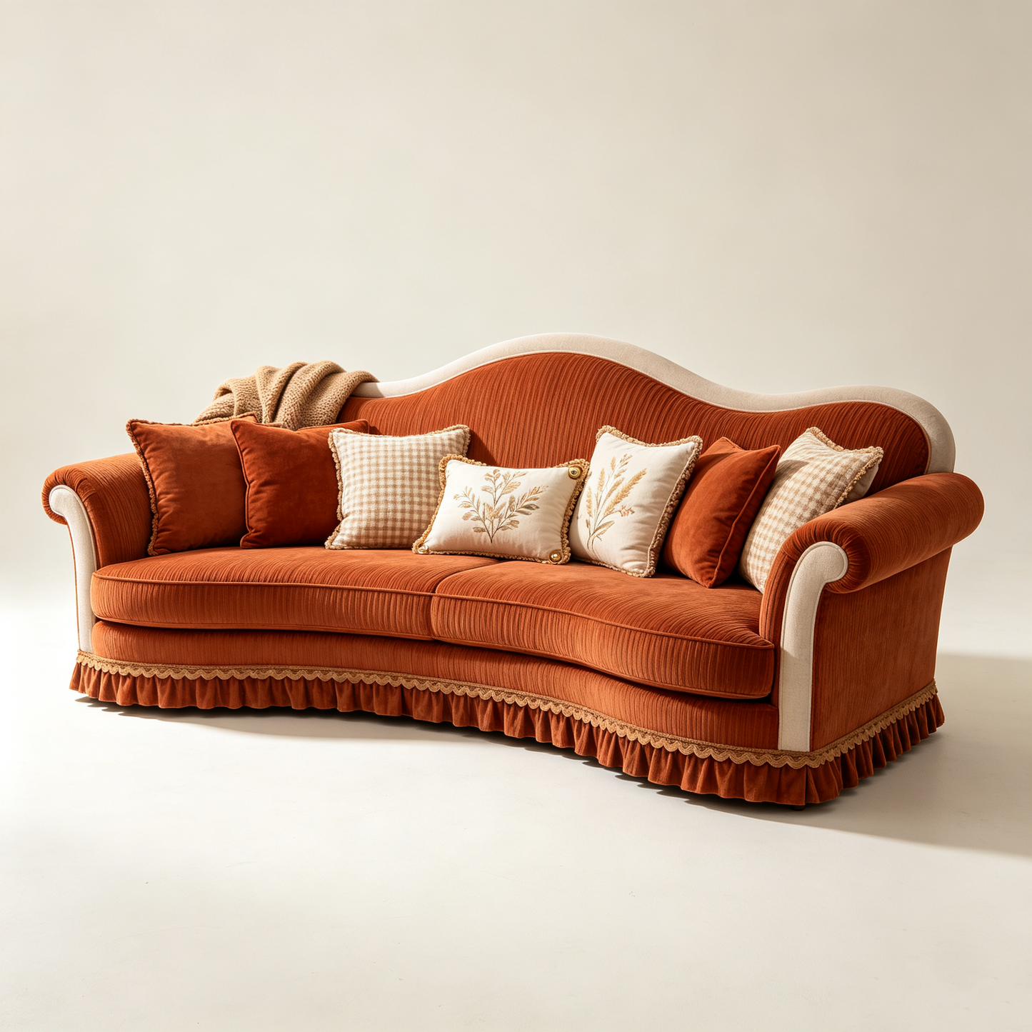 Burnt Orange Corduroy Retro Sofa