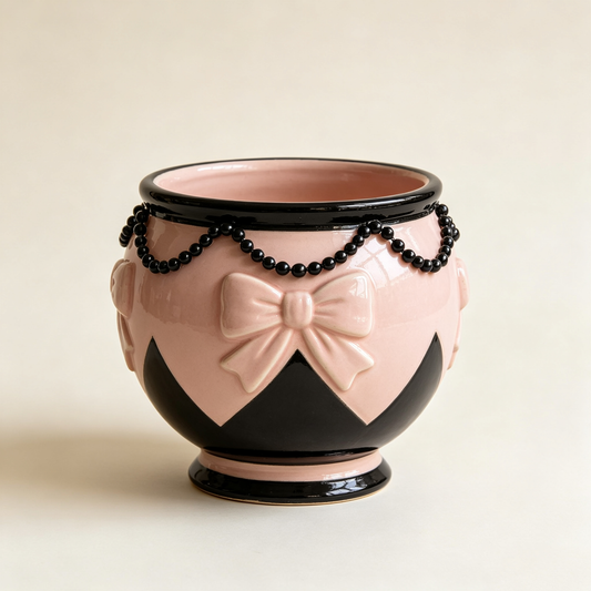 Pink Black Bow Bead Chain Planter